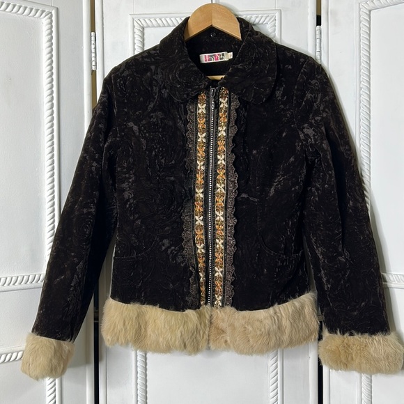JoiMo velvet fur beaded embroidered vintage boho euro jacket - Picture 1 of 10